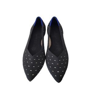 Rothy's The Point Ivory Dot Womens 5 Black Polka Dot Knit Ballet Flats Shoes